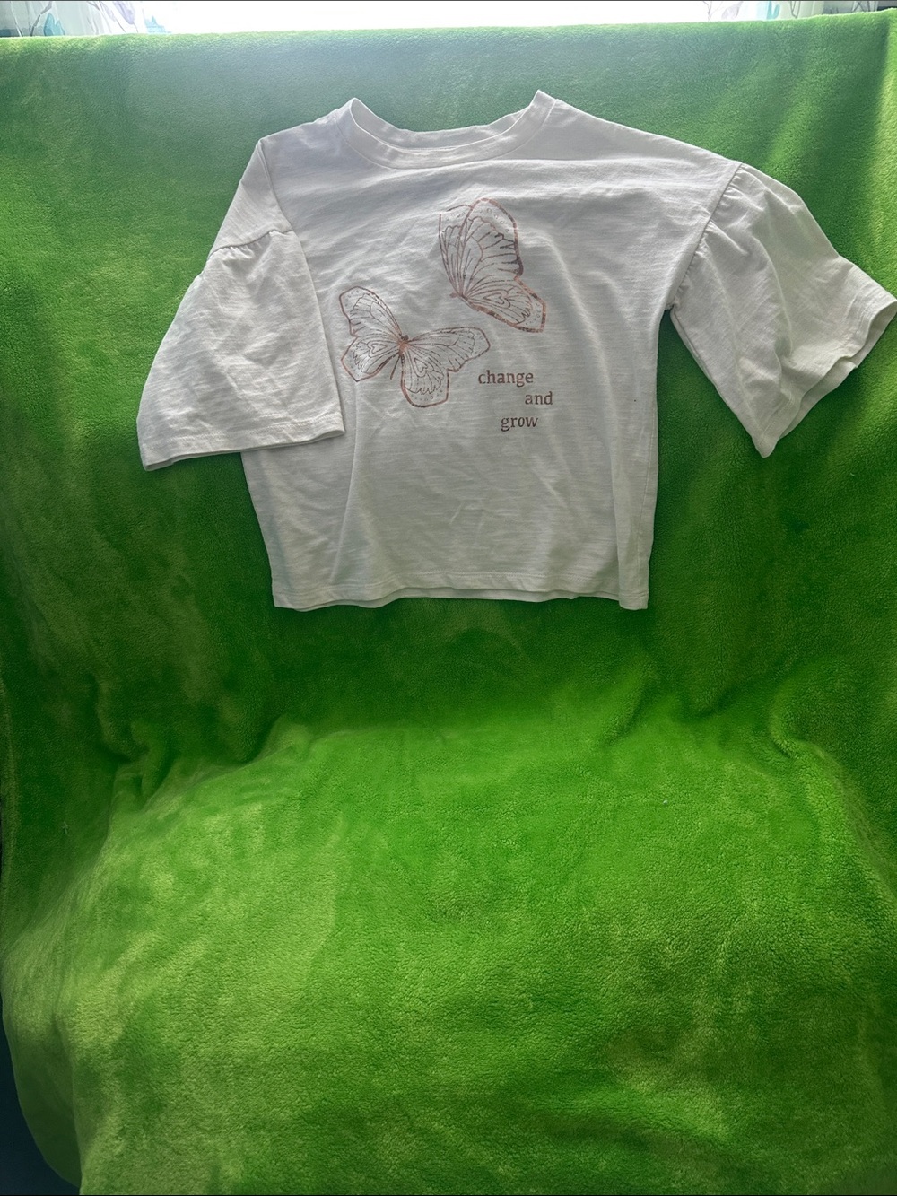 Girls White Butterfly Graphic Tee - Change and Grow